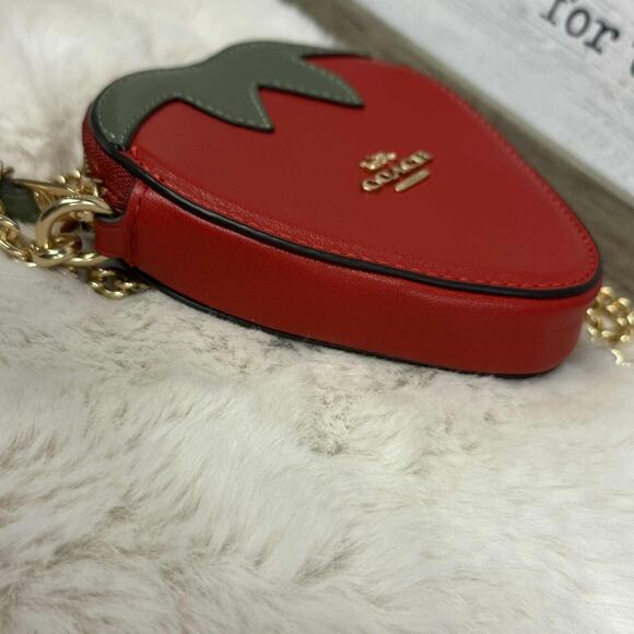 COACH Leather Strawberry Coin Case w/ Crossbody Chain Strap Creed # C1182 - Picture 5 of 9